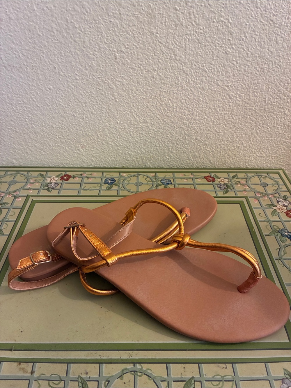 H&M Rose Gold Metallic Strap Tan Footbed Sandals